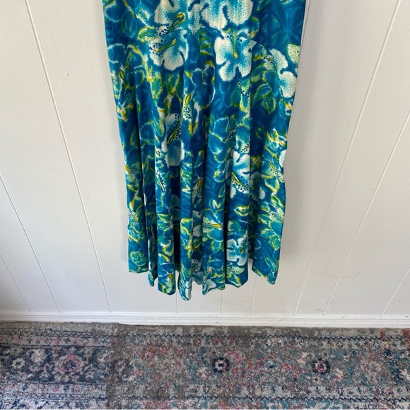 Vintage Lauhala Hawaii Dress Hibiscus Maxi Ruffle Sleeve Zip Back Size XS? Blue - Picture 10 of 16